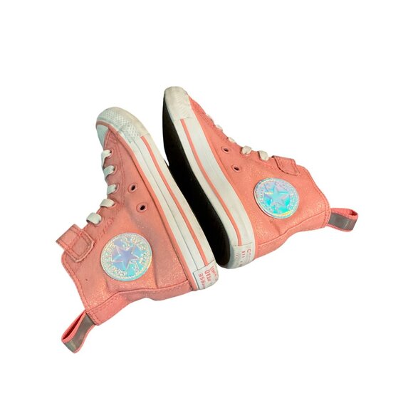 Converse Kids All Star Hi Shimmer Pink Sneakers W/ Velcro Strap Size 12 Youth - Picture 6 of 8